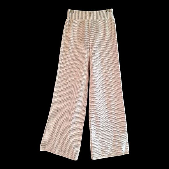 Sincerely Jules Wide Leg Boho Beach Pants Cream Chunky Thermal Knit Cotton XS - Picture 2 of 16